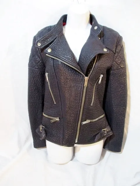 New CELINE ITALY LEATHER Moto Riding jacket coat 36 NAVY BLUE NWT Rocker Womens Flight Bomber