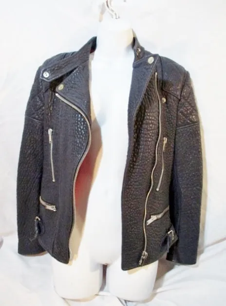 New CELINE ITALY LEATHER Moto Riding jacket coat 36 NAVY BLUE NWT Rocker Womens Flight Bomber