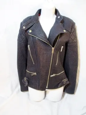 New CELINE ITALY LEATHER Moto Riding jacket coat 36 NAVY BLUE NWT Rocker Womens Flight Bomber