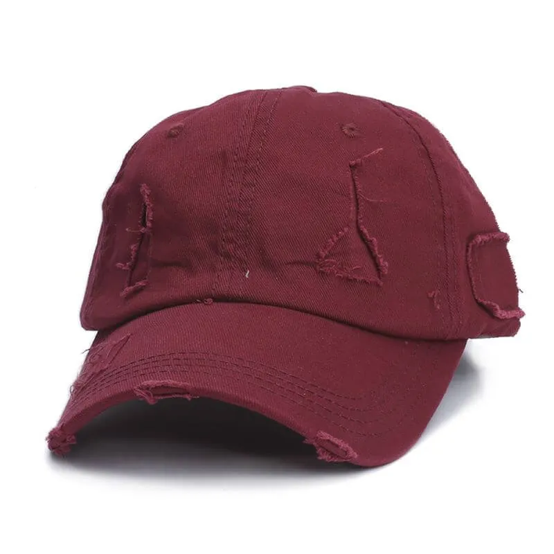 Ponytail Baseball Hat - Ripped Vintage Washed Cotton Cap