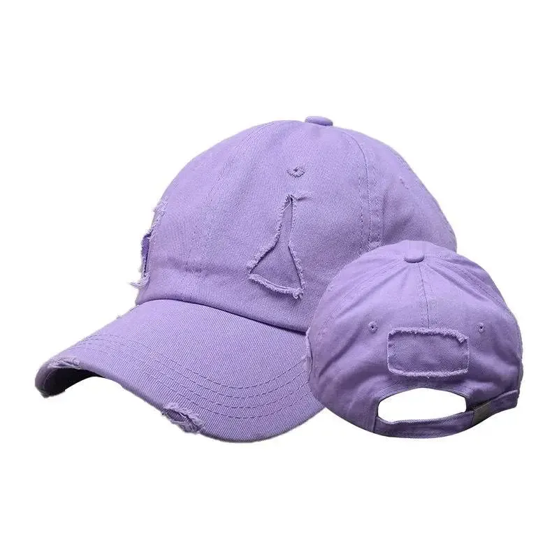 Ponytail Baseball Hat - Ripped Vintage Washed Cotton Cap