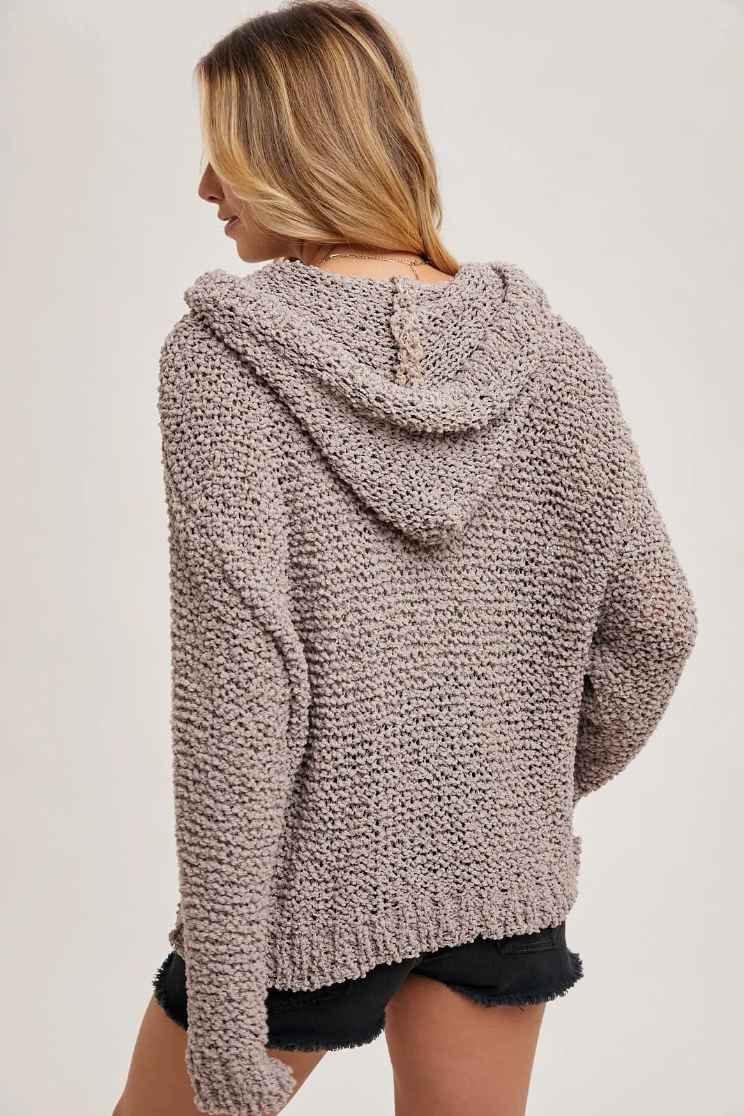 Popcorn Knit Hooded Sweater