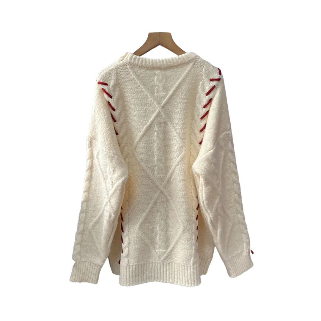 Pre Order:  Bow Knot Round Neck Long Sleeve Knitted Sweater