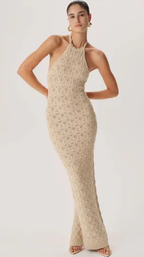 Ronny Kobo Kaiden Halter Knit Maxi Dress in Ecru