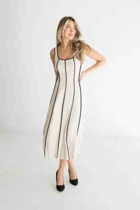 Samantha Sleeveless Contrast Linen Midi Dress Natural