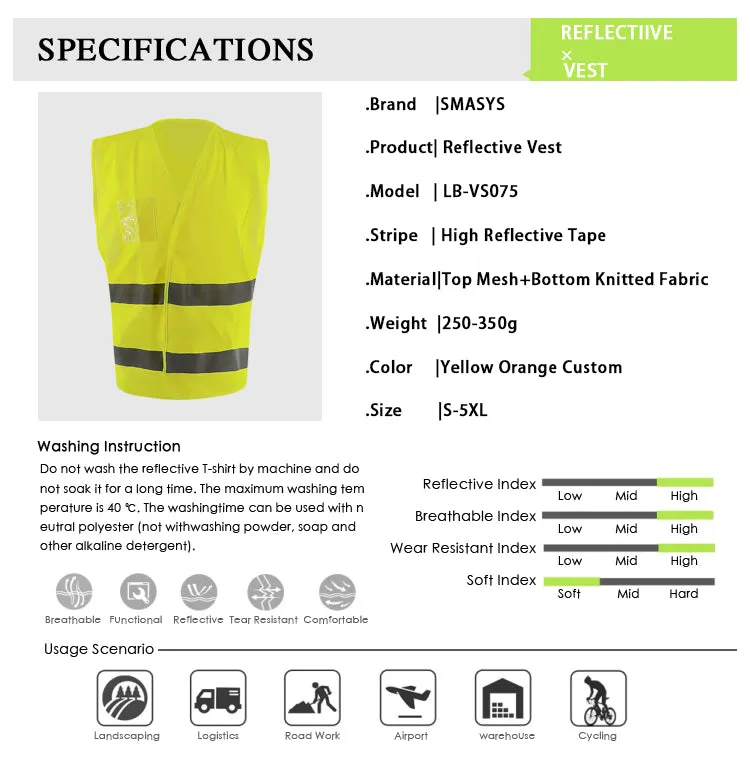 SMASYS High Vis Yellow Saftey Reflective Work Vest