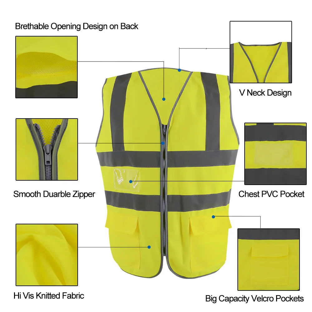 SMASYS Reflective High Vis Yellow Vest with Multi Pockets