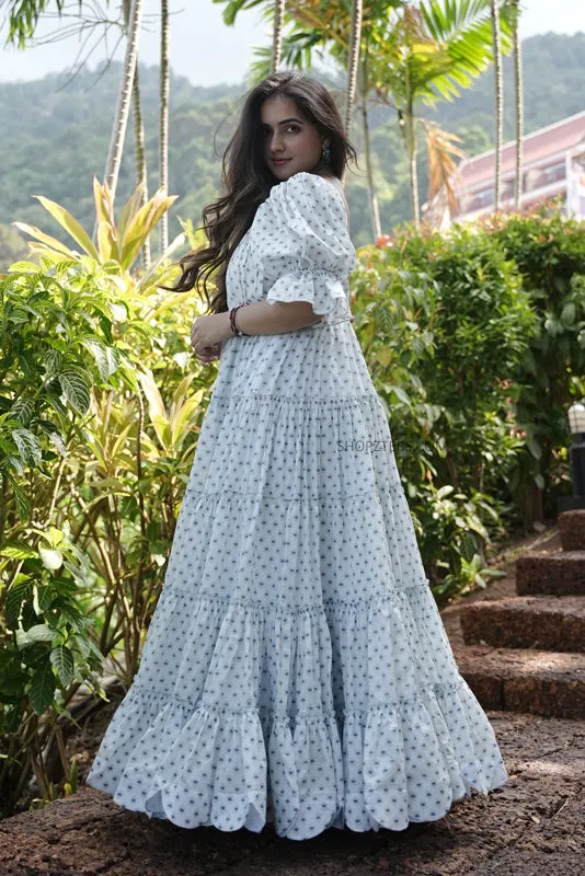 Snowy Blossom Cotton Maxi Dress