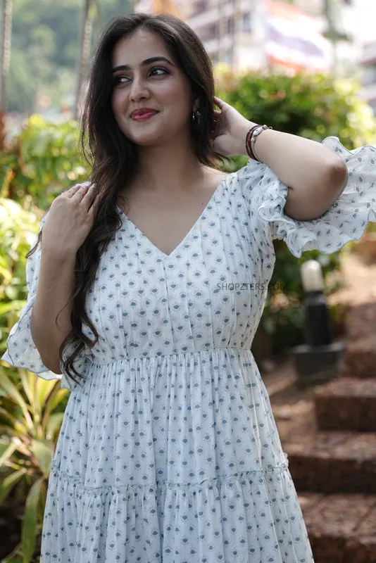 Snowy Blossom Cotton Maxi Dress