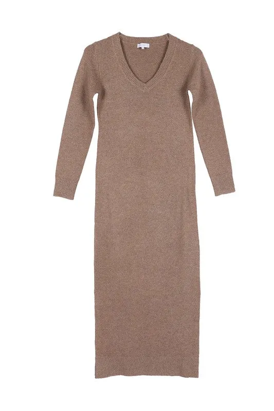 Snowy Sunday V-Neck Sweater Maxi Dress (2 Colors)