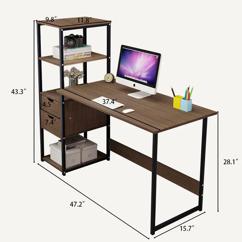 Student Writing Desk With Bookshelf-Black Oak