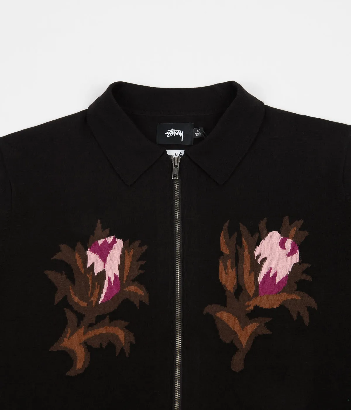 Stussy Rose Thorn Long Sleeve Zip Sweater - Black