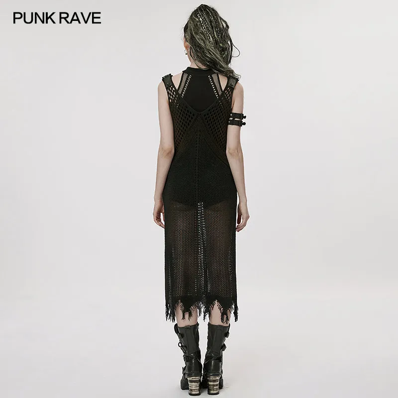 The Post-apocalyptic Techwear Style Knitted Hollow out Dress