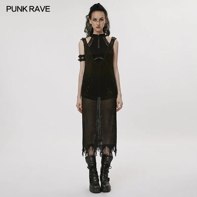 The Post-apocalyptic Techwear Style Knitted Hollow out Dress