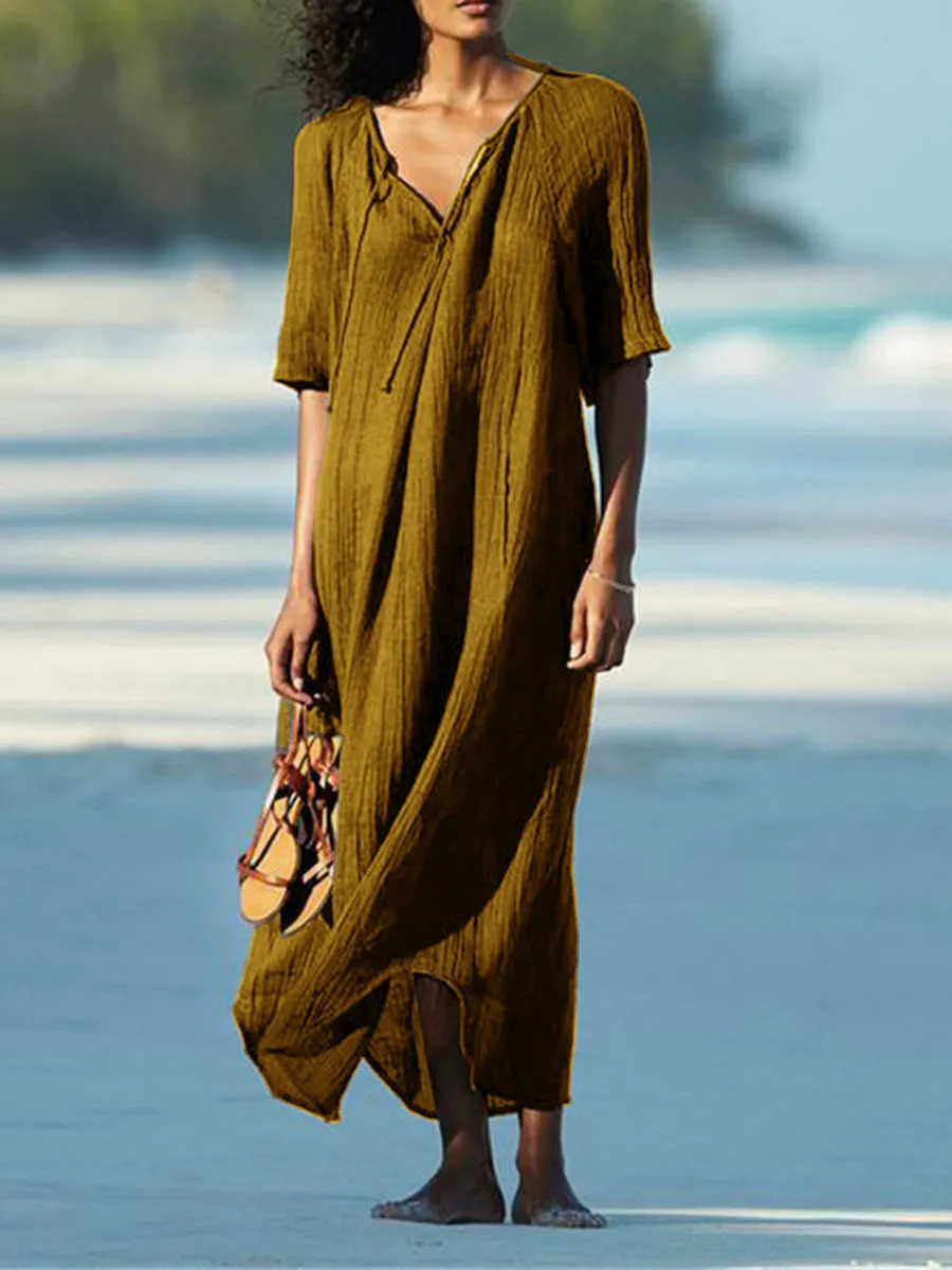 V-Neck Short Sleeved Beach Dress