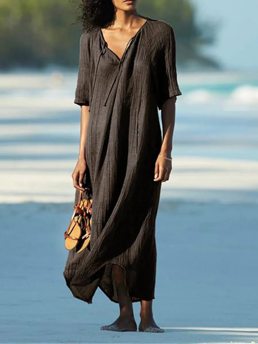 V-Neck Short Sleeved Beach Dress