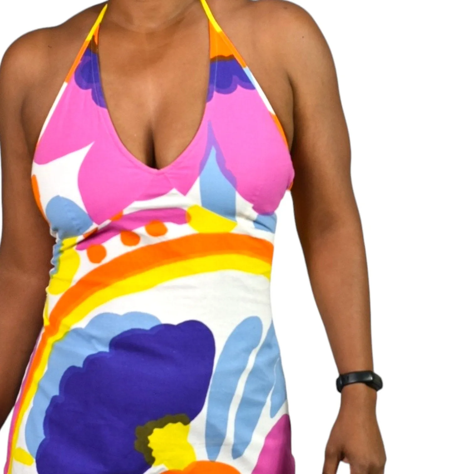 Vintage Marimekko Karuselli Halter Dress Pink Abstract Print Y2K Slip Shift Size 8