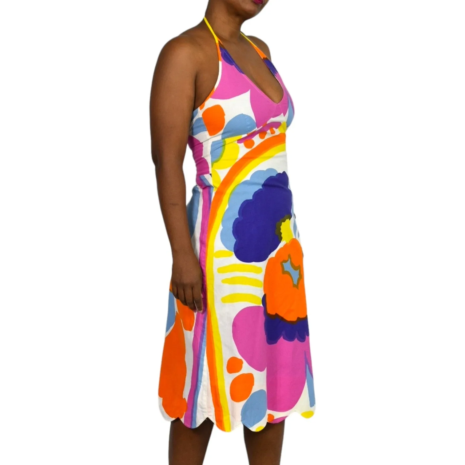 Vintage Marimekko Karuselli Halter Dress Pink Abstract Print Y2K Slip Shift Size 8