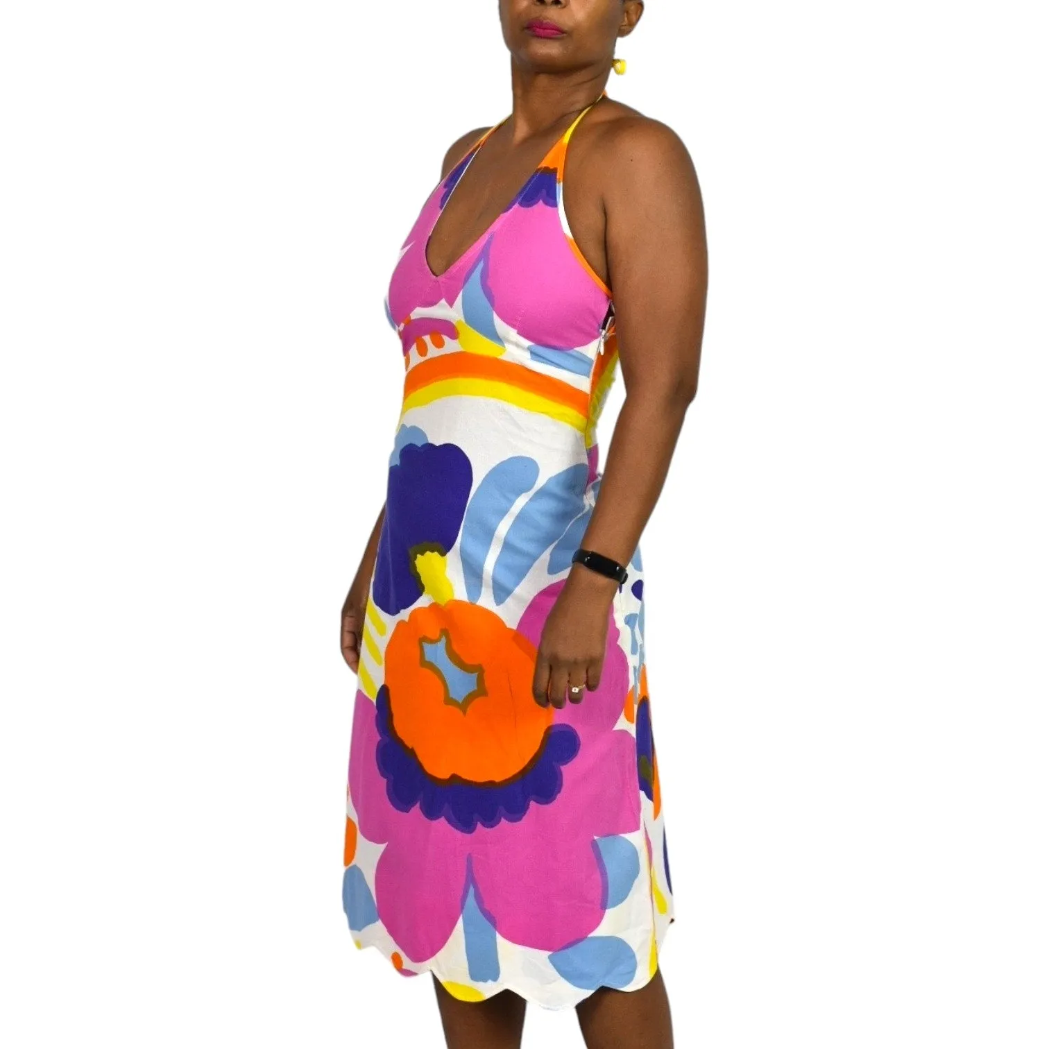 Vintage Marimekko Karuselli Halter Dress Pink Abstract Print Y2K Slip Shift Size 8
