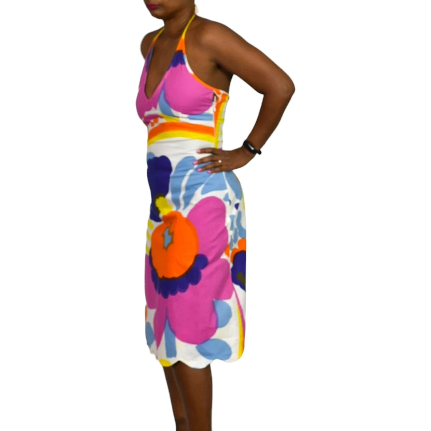 Vintage Marimekko Karuselli Halter Dress Pink Abstract Print Y2K Slip Shift Size 8