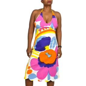 Vintage Marimekko Karuselli Halter Dress Pink Abstract Print Y2K Slip Shift Size 8