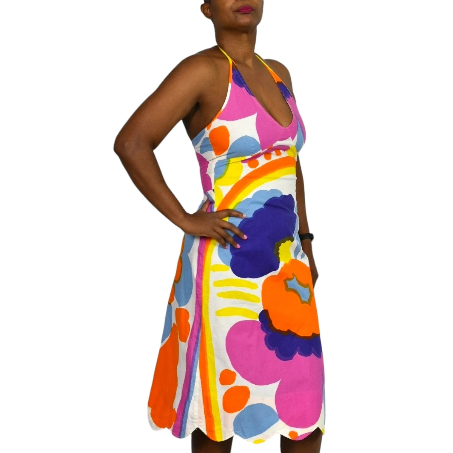 Vintage Marimekko Karuselli Halter Dress Pink Abstract Print Y2K Slip Shift Size 8