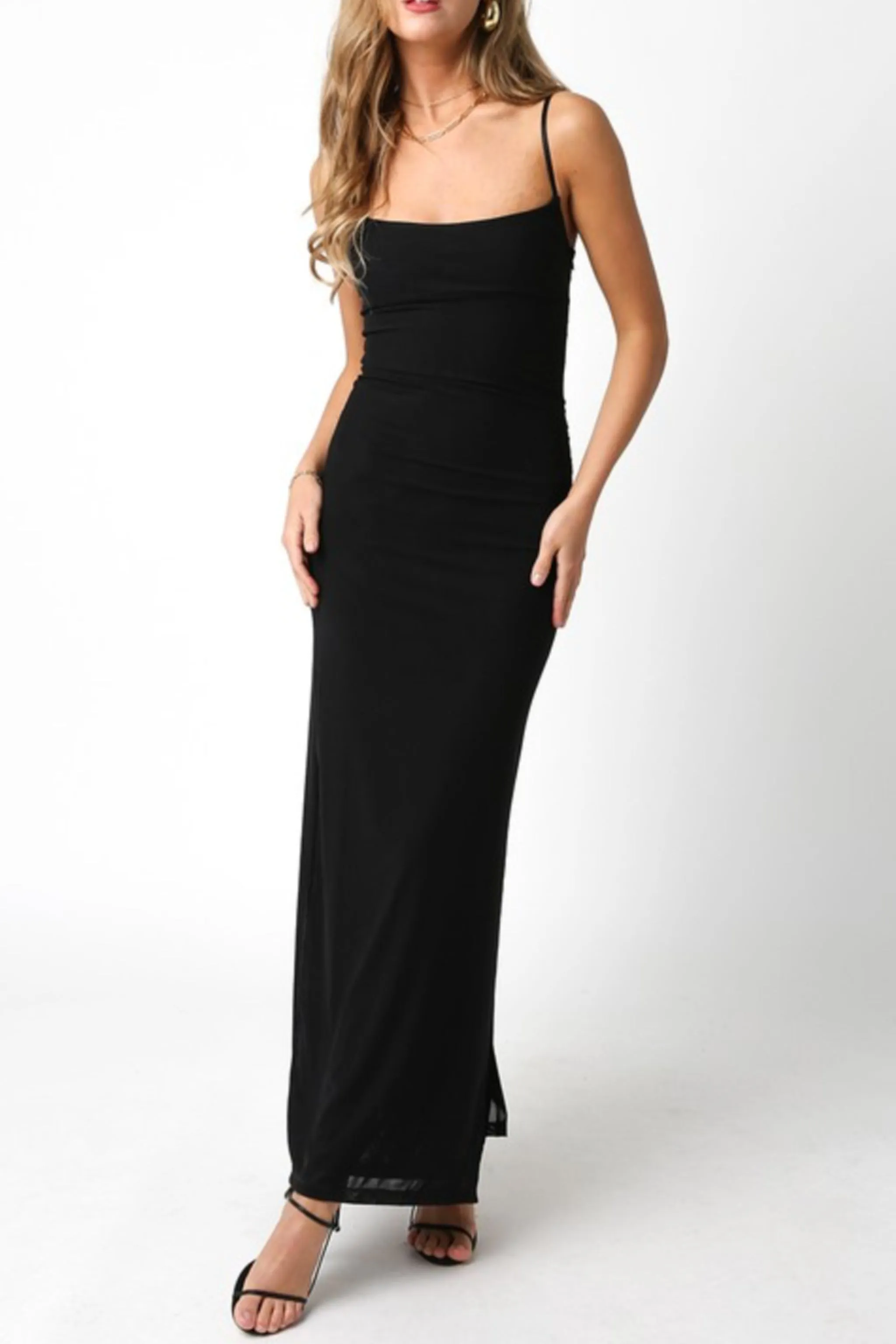 Waitlist 12/1 ♥ Gloria Sleeveless Mesh Stretch Maxi Dress Black