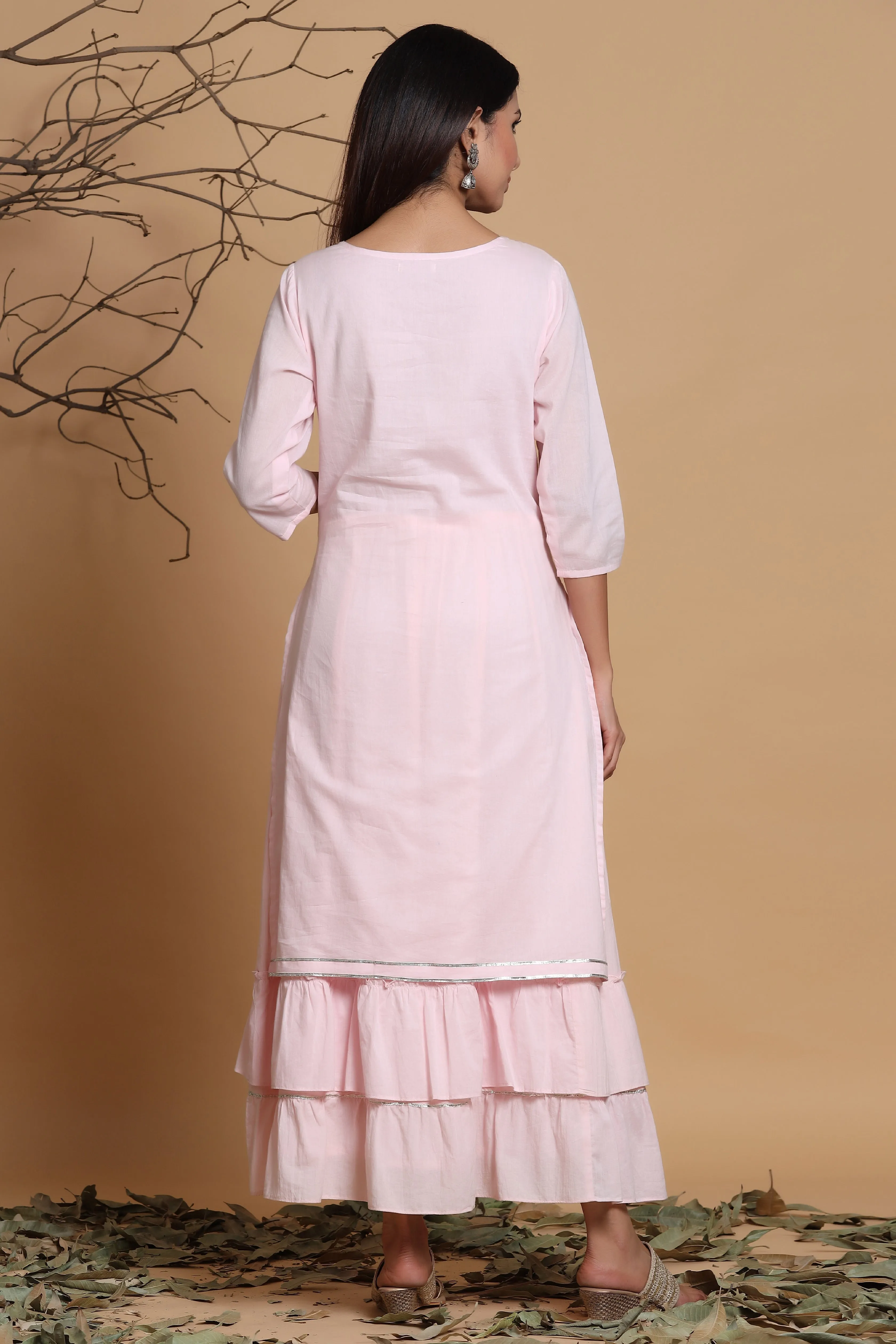 Women Pink Cotton Cambric Printed Dress